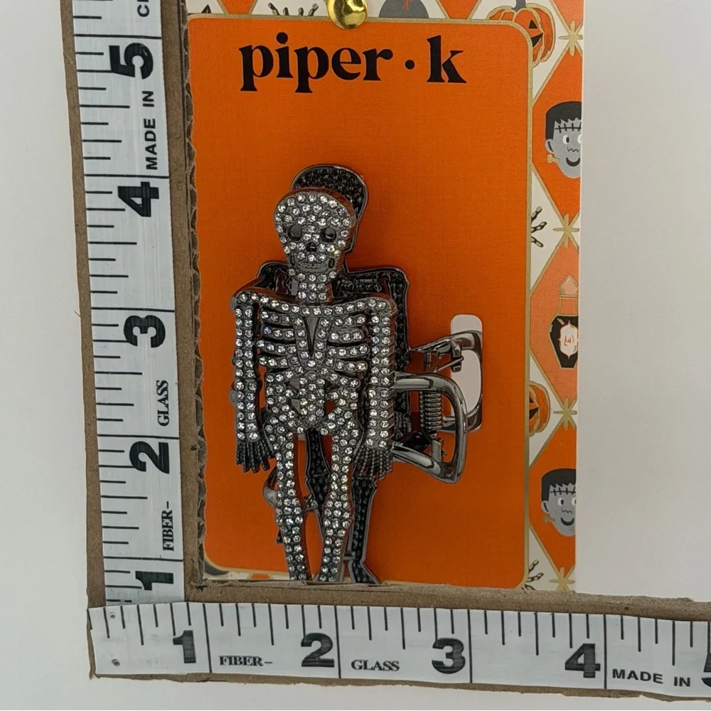 Piper K Halloween Skeleton Hair Claw Clip Silver Tone Rhinestones